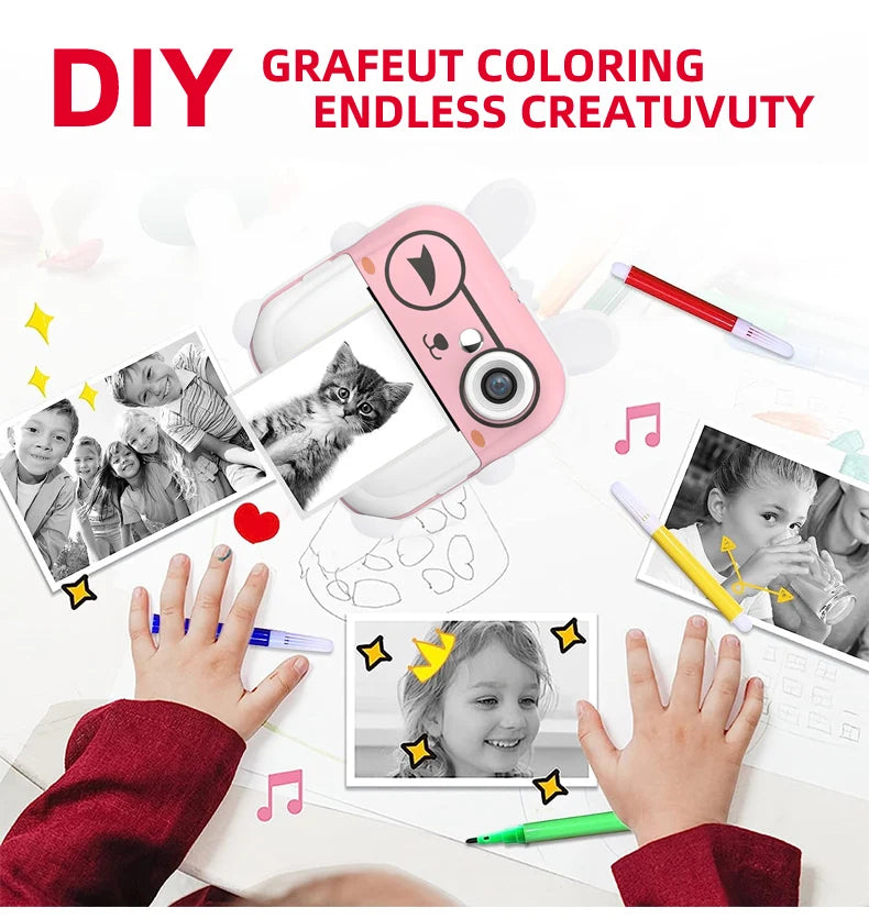 Children 1080P HD Digital Camera  Mini Thermal Printer Photography Instant Print Photo HD Digital Video Cameras Portable Toy