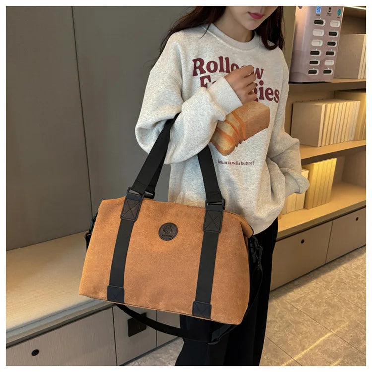 Men's Large Capacity Fashionable Short Distance Travel Totes New Suede Travel Handbag Women's Portable Sports and Fitness Bag