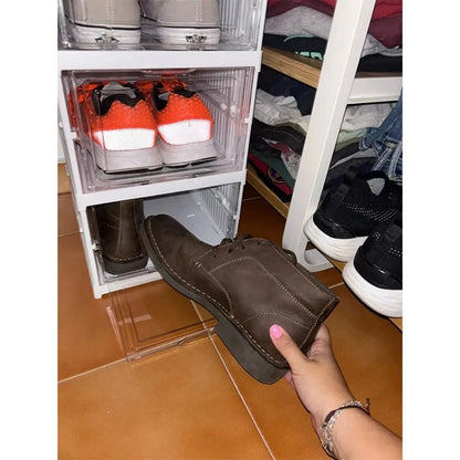 3/6 Layers Foldable Shoes Storage Box Transparent Sneaker Shoes Box Stackable Dustproof Cabinet Shoe Organizers Rack Shelf
