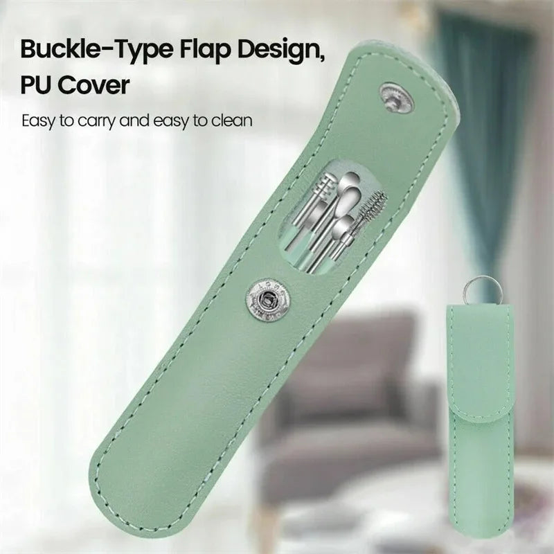 Ear Cleaning Tool Stainless Steel Ear Pick Kit &1Pc Storage Bag Earwax Remover Tool