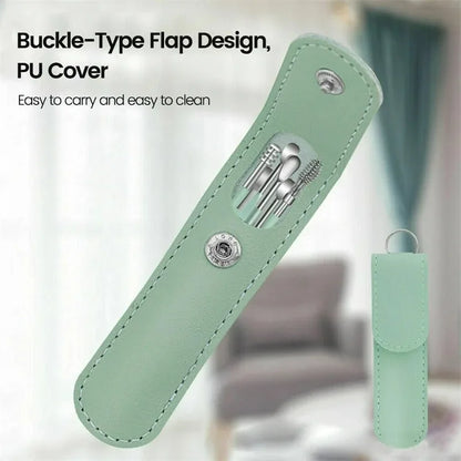 Ear Cleaning Tool Stainless Steel Ear Pick Kit &1Pc Storage Bag Earwax Remover Tool