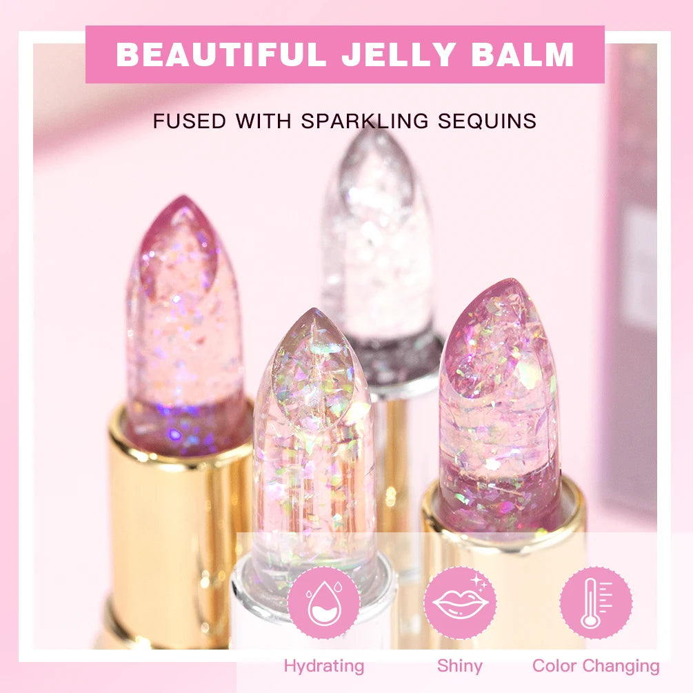 QIBEST Glitter Jelly Lipstick Lip Balm Colors Changing Lipstick Moisturizing Makeup Water Glossy Transparent Lip Stain Cosmetics