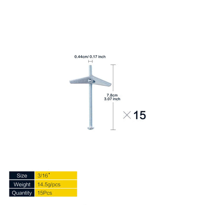 Heavy Duty Hollow Wall Anchors for Drywall Ceiling, Toggle Bolts and Wing Nut Kit, 3 Sizes Butterfly Anchors (1/8,3/16,1/4in)