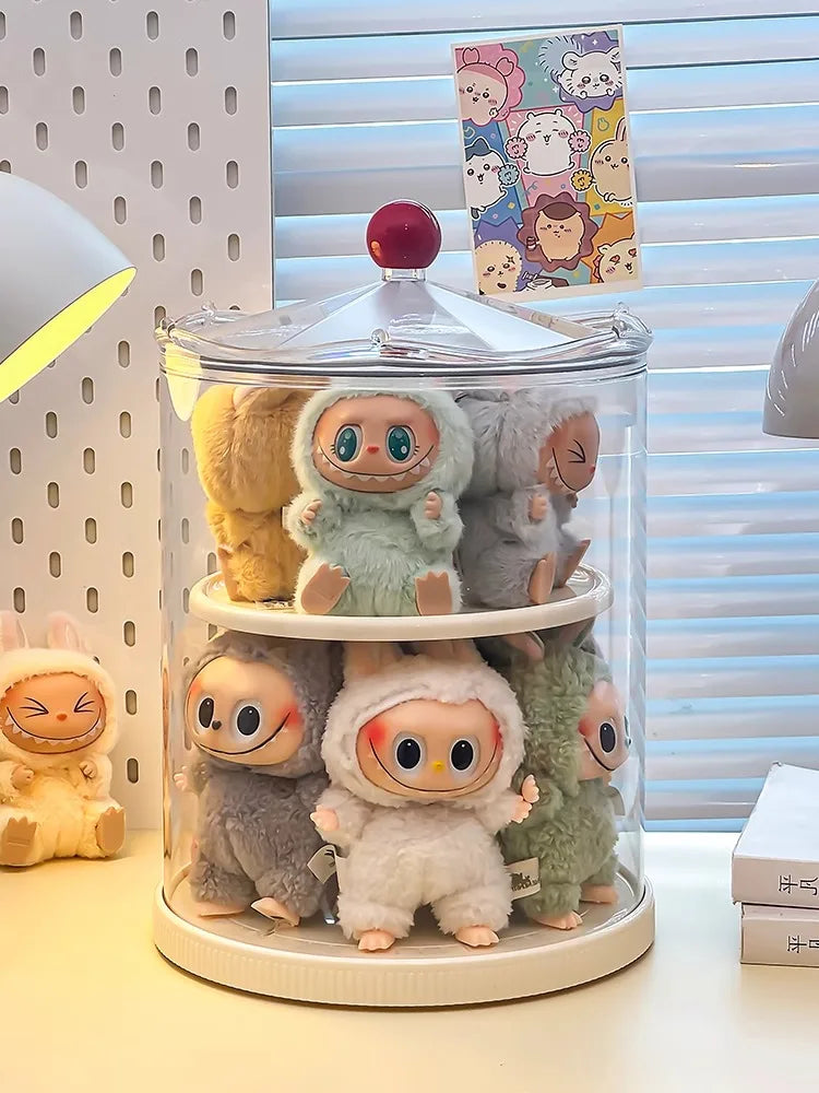 Labubu Rotating Display Box, Transparent Acrylic, Plush Doll Hand-Made Dust-Proof Labubu Pendant Storage Box.