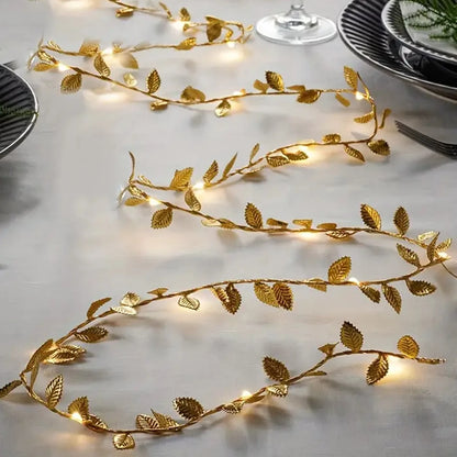 LED Golden Leaves String Light Battery-operated Garland For Living Room Bedroom Party Wedding New Year Birthday Party Decoration