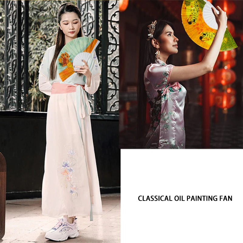 Oil Painting World Famous Painting Folding Fan Plastic Fan Art Craft Gift Home Decoration Ornaments Dance Hand Fan Gifts