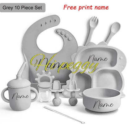 Baby Silicone Tableware Dinosaur Plate Dishes For Kids Personalized Name Baby Feeding Sets Fruit Feeder Baby Led Weaning Supplie