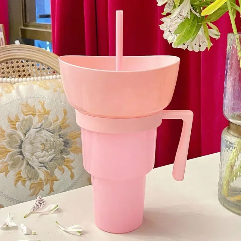 Popcorn Beverage Cup Snack Cups Straw Cup with Handle Water Bottles with Straw Coffee Cup Mug