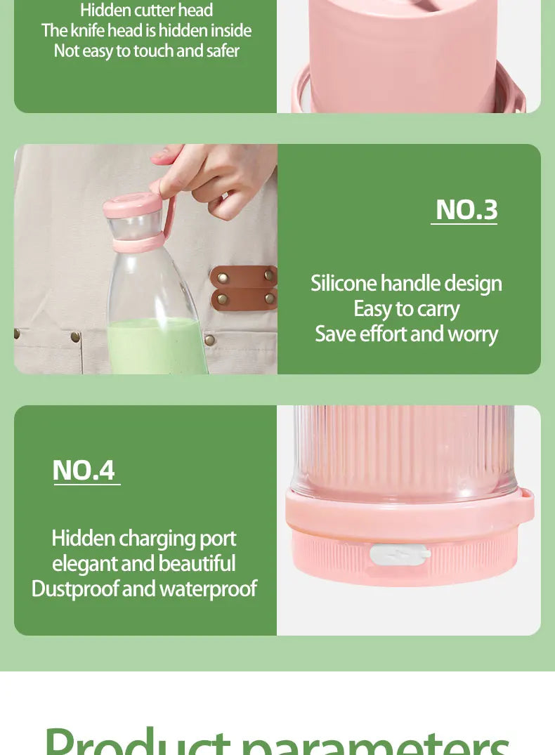 Portable Electric Juicer Cup 6 Blades USB Milkshake Blender Mini Fruit Milk Mixer Fresh Juice Sport Bottle for On-the-Go