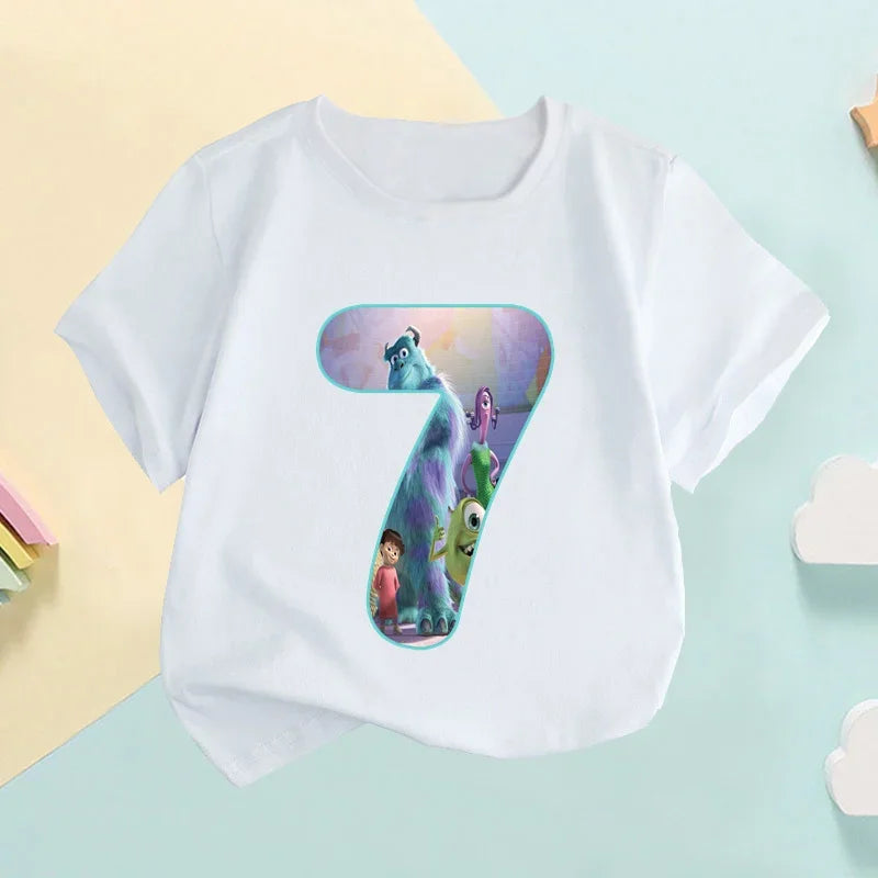 Baby Children T-Shirts It's My 1 2 3 4 5 6 7 8 9 Years Birthday Boys Girls T Shirt Monsters Inc University Cartoon Kids Clothes