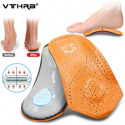 VTHRA 3/4 Length Orthotic Insoles Leather Insole Flat Foot Arch Support 2.5cm Half Shoe Pads Orthopedic Insoles Foot Care Unisex