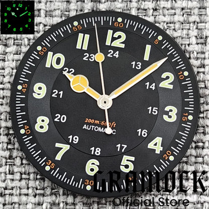 Gramock Classics Sterile 29mm Pilot Black Watch Dial Part for NH35/36 ETA PT5000 Miyota Mingzhu DG ST2130 Movement Part Hand Set