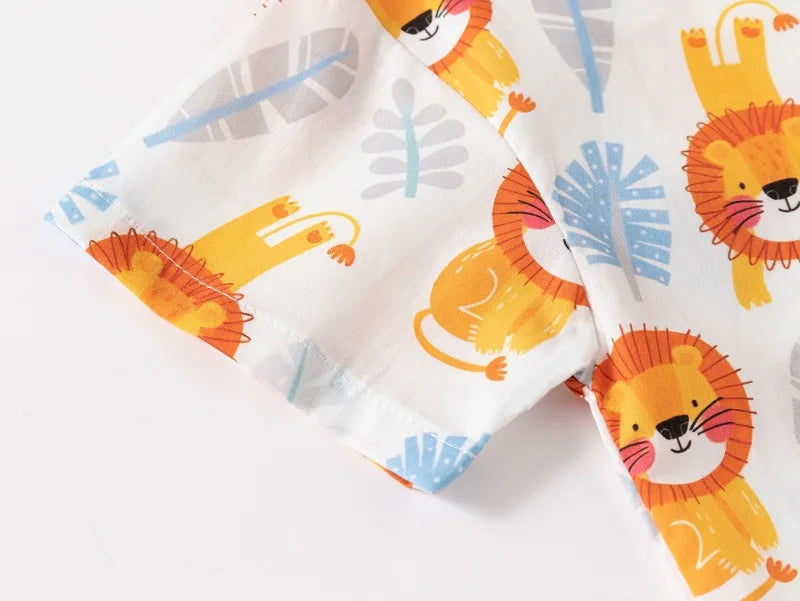 Fashion Baby Shirts 6 to 12 18 24 Months Toddler Boys Shirts Cotton Cars Lion Print Shirt for Boy Blue White Yellow Kids Clothes