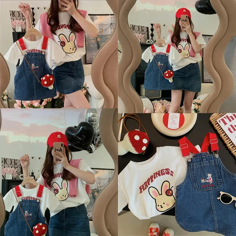 Family Cute Matching T Shirts Parent-child Rabbit Clothes Funny Dad Mom and Son Daughter Cotton Tees Tops Baby Newborn Bodysuit