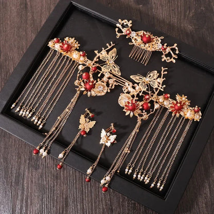 Xiuhe Headwear Accessories Chinese Hanfu Bridal Hair Accessories Set Tassel Dragon Phoenix Coat Hair Accessories Ancient Gifts