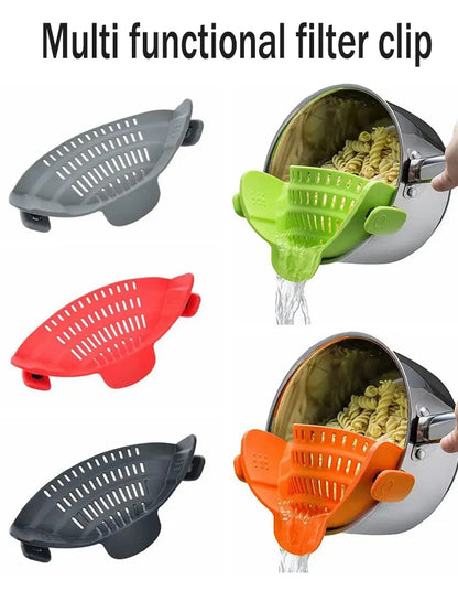 1pc Adjustable Silicone Clip-On Strainer for Pots, Pans, and Bowls - Handheld Drainer for Noodles, Pasta