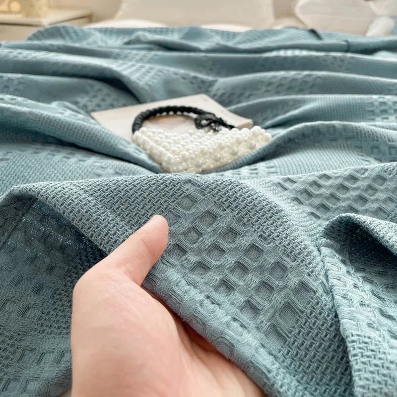 Battilo Cotton Throw Blanket Soft Breathable Waffle Blanket for Twin Queen King Bed Decorative Plaid Sofa Blankets Summer Throws