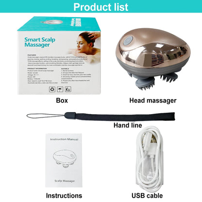 Electric Scalp Massager Heads Scalp Kneading Vibrating Device 6 Modes for Hair Growth Stress Relax Waterproof Massageador