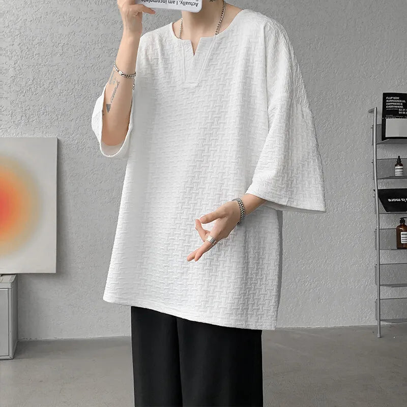 Mens V Neck Loose Fit Tshirt Summer Fashion Comfort Breathable Casual Streetwear Trendy Tee Lightweight Premium Fabric Crew Neck