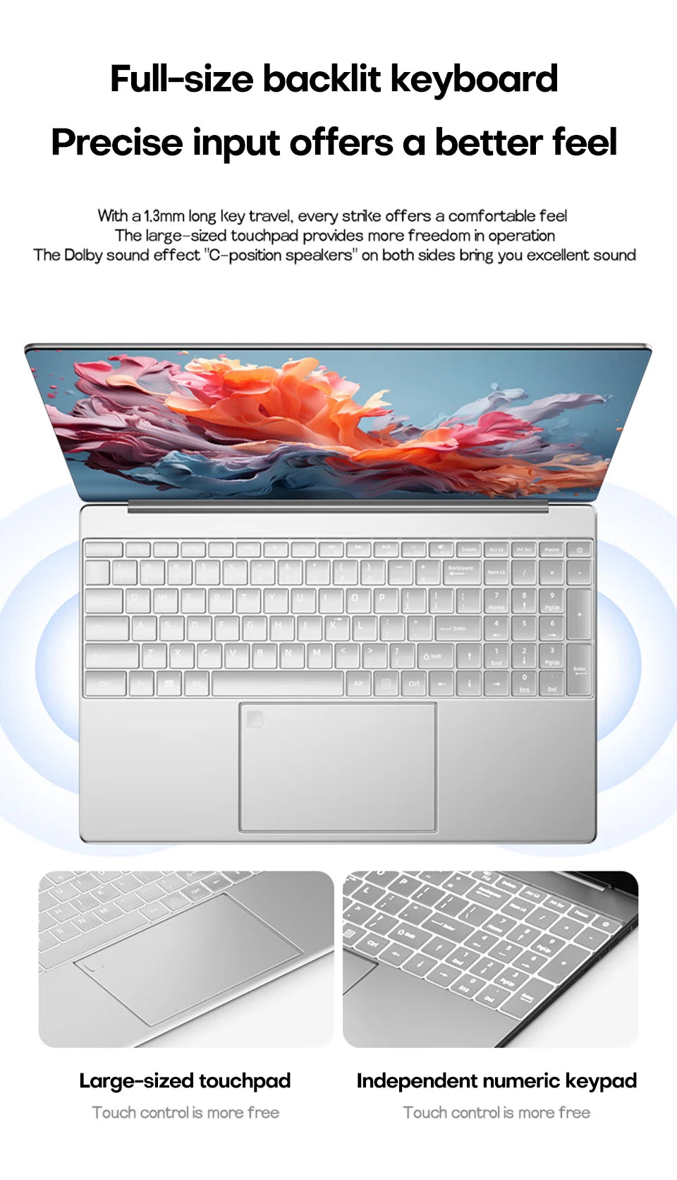 15.6 inch Laptop Computer intel Pentium 7505 Dual Core Laptops Windows 11 Pro Portable PC Gamer Notebook with Fingerprint Unlock