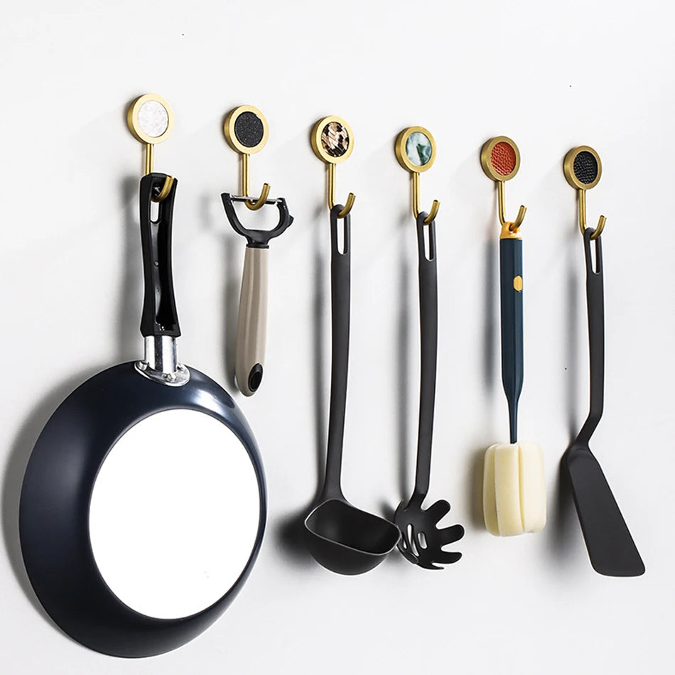 Gold Robe Hook Space Aluminum Wall Mounted Adhesive Hat Key Hooks Coat Towel Holder Home Decor For Kitchen Bathroom Hardware