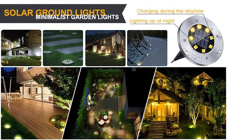8/20LED Solar Power Disk Light Outdoor Garden Solar Underground Light Deck Light Spotlight Buried Solar Led Lamp Garden Decor