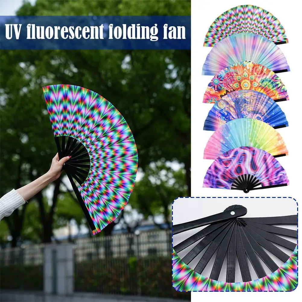 33cm Large Folding Hand Rave Fan Chinease/Japanese Gifts Fan Dance Music Colorful Fan Festival Fan Gradient Reflective Fold