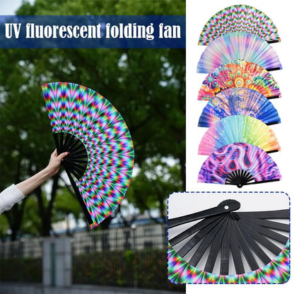 33cm Large Folding Hand Rave Fan Chinease/Japanese Gifts Fan Dance Music Colorful Fan Festival Fan Gradient Reflective Fold