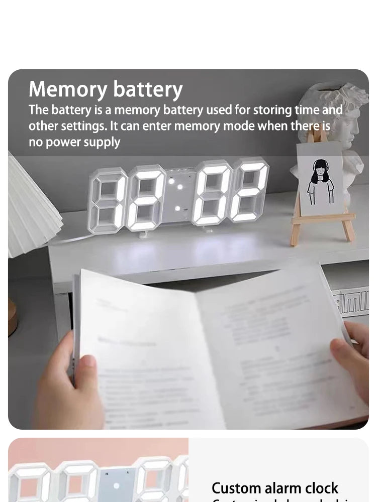 3D Digital Silent Clock Luminous Desktop Alarm Clock Digital Wall Clock Simple Clock Ornament