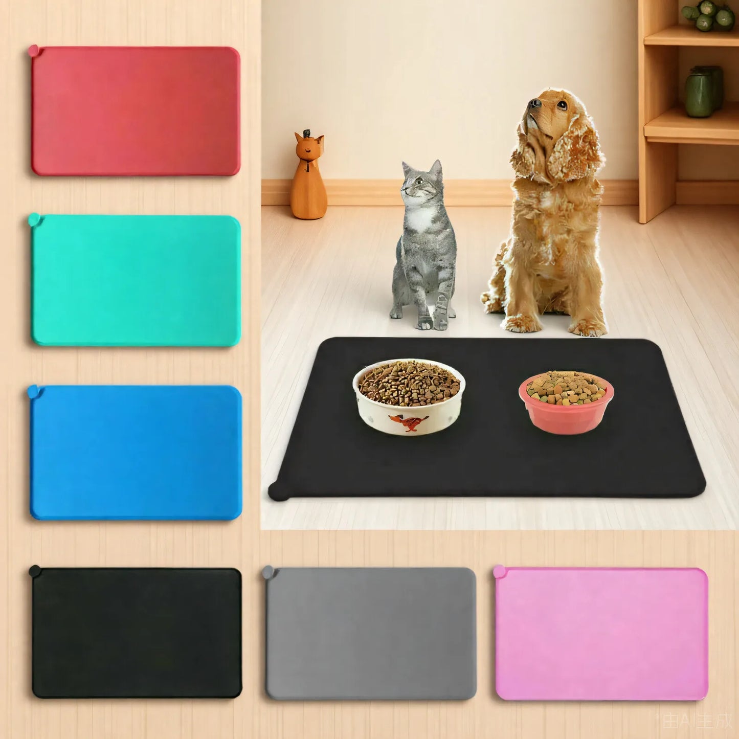 Silicone Pet Food Mat - Waterproof & Non - Stick Feeding Pad for Dogs & Cats - Anti - Spill Feeder Tray Placemat