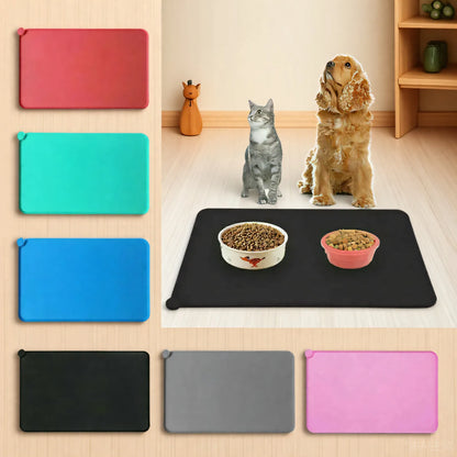 Silicone Pet Food Mat - Waterproof & Non - Stick Feeding Pad for Dogs & Cats - Anti - Spill Feeder Tray Placemat