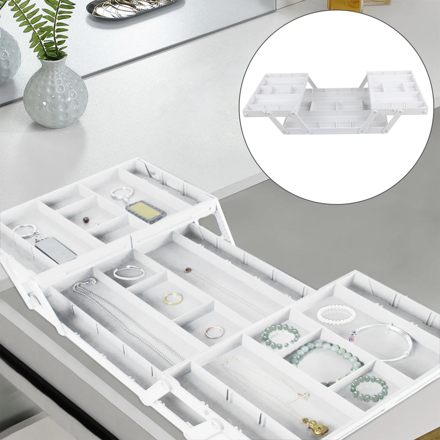 2/3 Tier Drawer Organizer Multi Level Collapsible Expandable Desk Organizer Trays for Office Supplies, Kitchen Gadgets Utensils