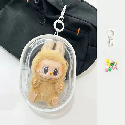 Labubu Protect Case 15cm Labubu Sitting Party Cotton Doll Shoulder Pain Bag PVC Storage Bag Labubu Walk Bag Dustproof