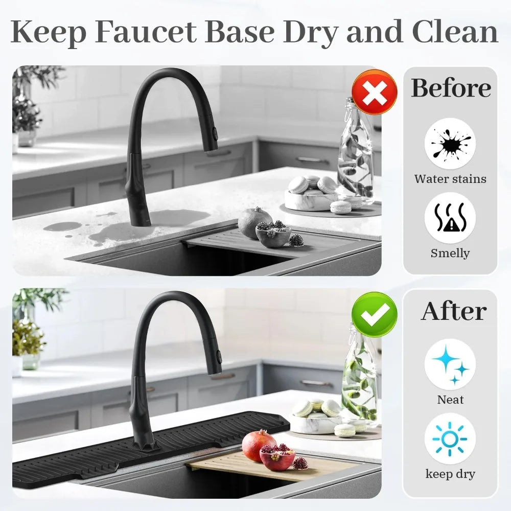 24/29.5inch Kitchen Sink Splash Guard,Silicone Draining Mat for Sink,Sink Protectors for Kitchen Sink Mat, Splash Guard Kitchen