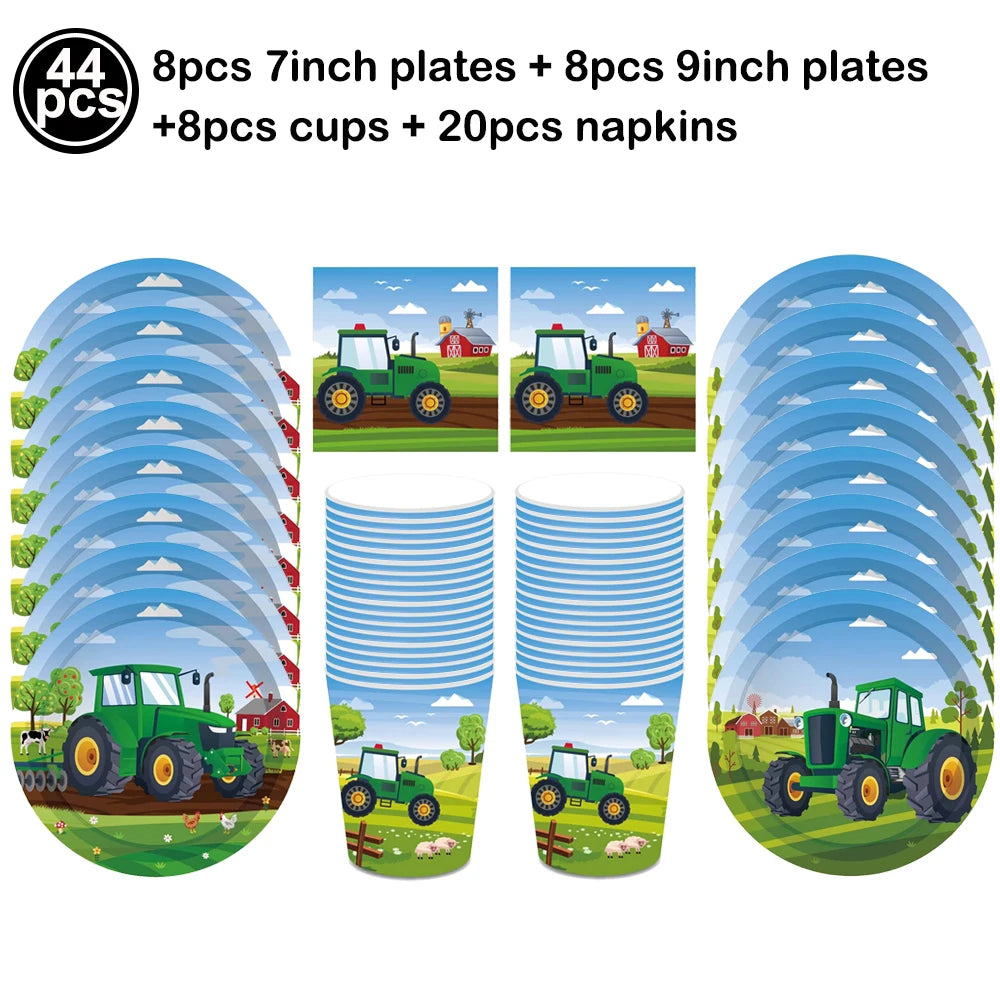 Farm Green Tractor Party Happy Birthday Banners Plates Napkins Tablecloths Farm Themed Birthday Party Supplies Decors