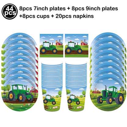 Farm Green Tractor Party Happy Birthday Banners Plates Napkins Tablecloths Farm Themed Birthday Party Supplies Decors