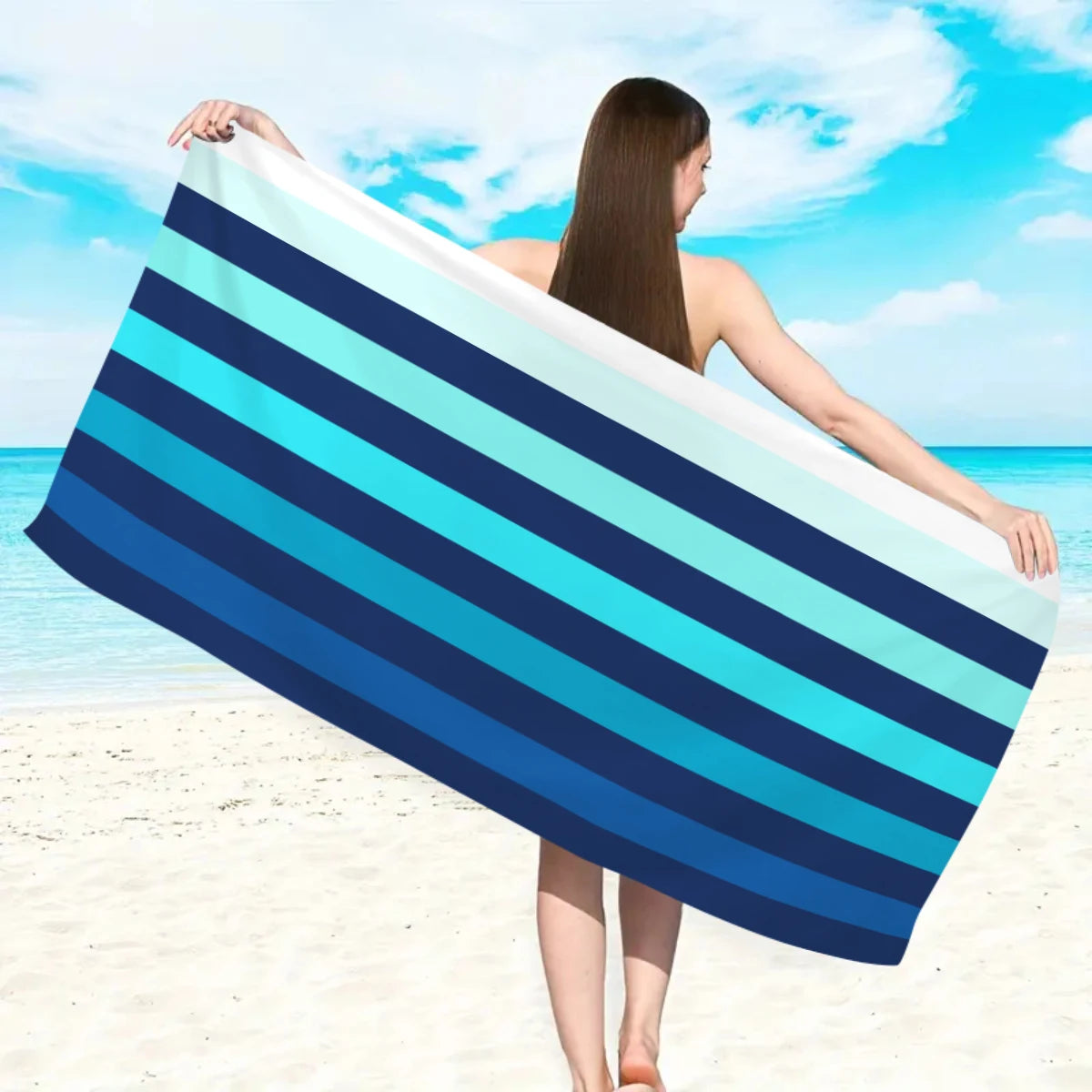 1pc Striped beach towels, ultra-fine fiber beach towels, multifunctional beach towels for swimming and shower rooms