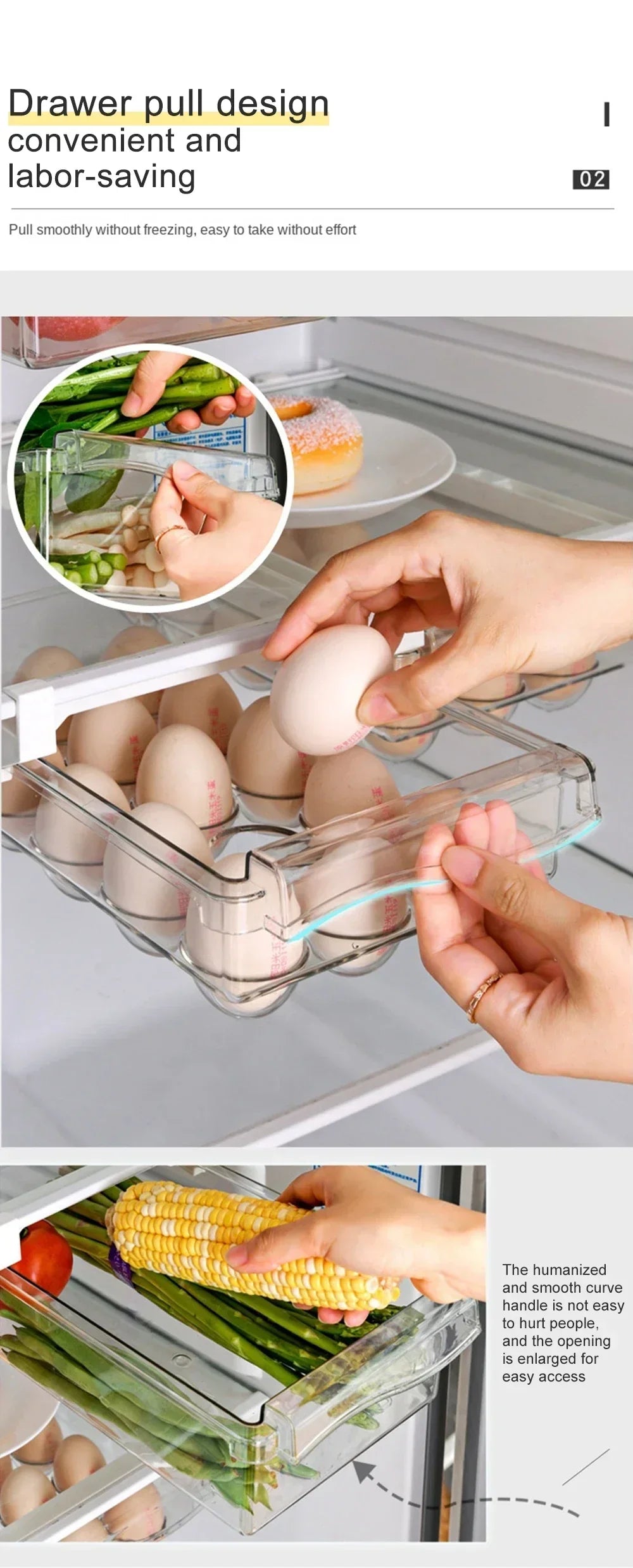 Transparent Fridge Organizer Fruit Egg Refrigerator Storage Box Under-shelf Refrigerator Drawer Box Fresh-keep Kitchen Organizer