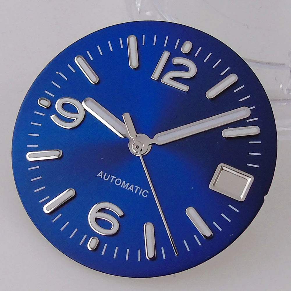 29MM Pilot Watch Dial Face for NH35 NH36 Dive Watch Mod Parts Silver Hand set Date Window Sterile Dial Plate Green Luminous