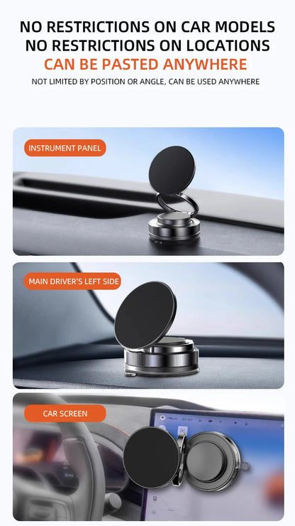 Foldable Car Phone Mount Dashboard Phone Bracket Ultra Magnetic Phone Holder 360 Degree Rotation Vacuum Suction Cup GPS Stand