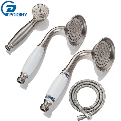 Brushed Nickle Hand Held Shower Head Handshower Head 100% Copper Head Faucet Accessory Single Function Shower Head Shower Hose