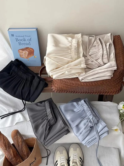 Women’s Satin Wide Leg Pants High Waist Drawstring Palazzo Pants for Work, Lounge, or Casual Wear