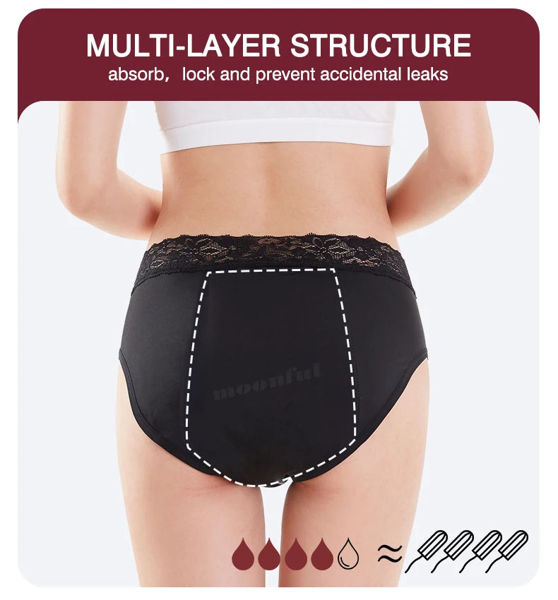 Menstrual Panties Woman Flow Abundant Period Underwear Leak Proof 4 Layer Menstrual Briefs Absorbent Panties for Menstruation