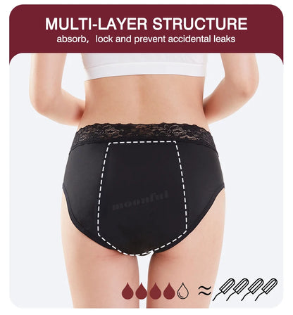 Menstrual Panties Woman Flow Abundant Period Underwear Leak Proof 4 Layer Menstrual Briefs Absorbent Panties for Menstruation