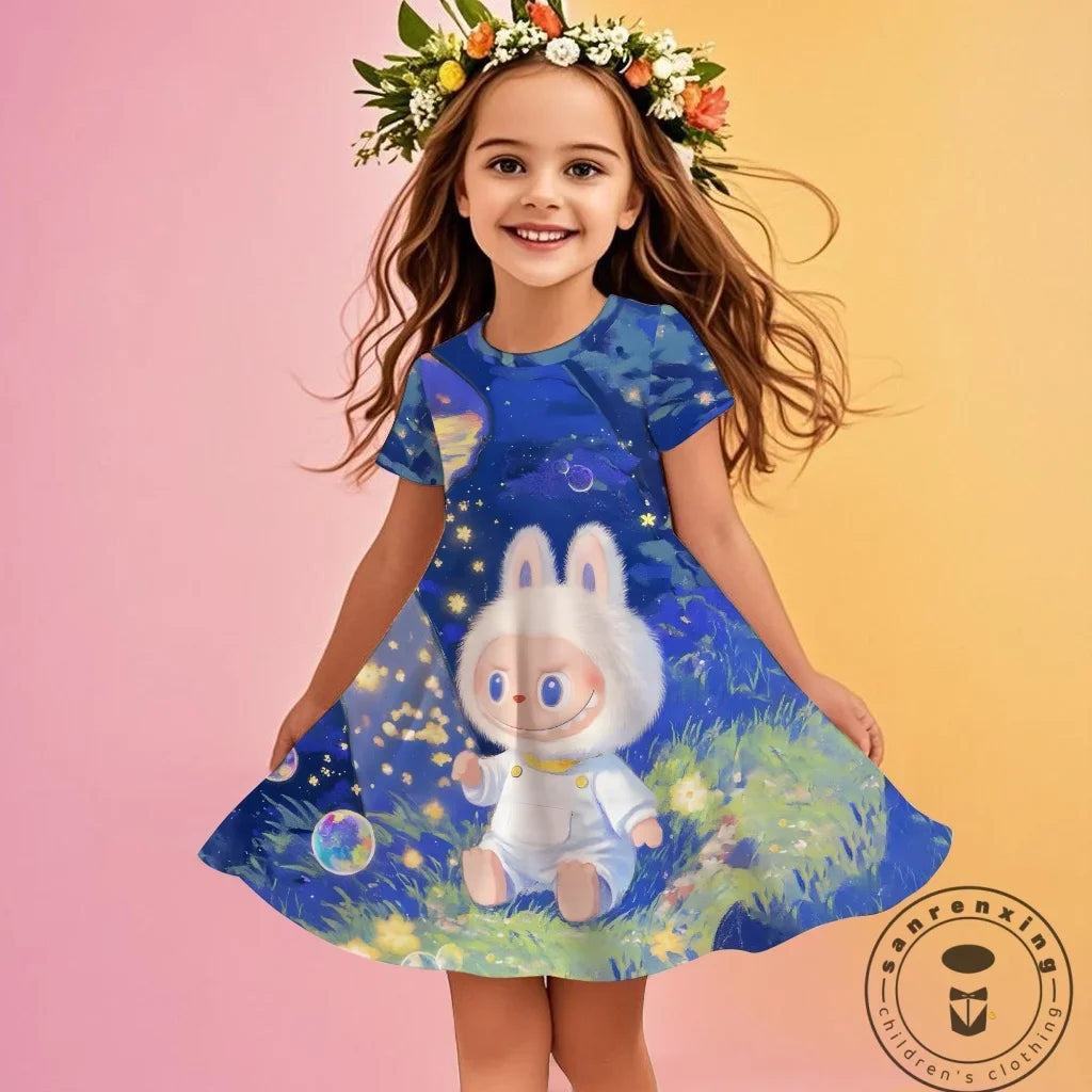 Labubu 2025 Girl Clothes Fashion Summer Dress Children Dresses Cute Cartoon Sleeveless Comfortable New Design 3D Print Labubu