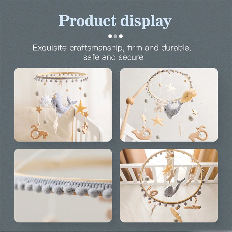 Newborn Baby Rattles Toys 0-12 Months Soft Felt Whale Bed Bell Infant Mobile Crib Hanging Musical Carousel Toy Boys Girls Gift