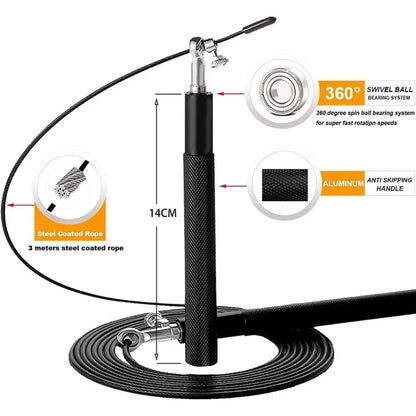 3 Meters Speed Skipping Rope Adjustable 360° Swivel Ball Bearing Boxing Skipping Rope Steel Wire Aluminum Alloy