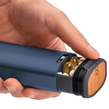 1Pcs 7 Day Weekly Pill Organizer,Premium Stylish Aluminum and Wood Large Capacity Pill Box for Supplements,Vitamins and Medicine