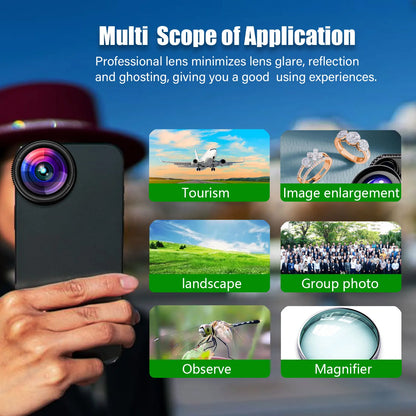 Phone Camera Lens 2 in 1 Clip-on Kit 37mm 0.45X 49UV Super Wide Angle Macro Phone Camera Lens for iPhone 15 14 13 12 11 Android