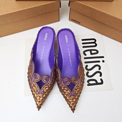 Women Sandals 2025 Spring Melissa Woman Slingback Shoes Fashion Ladies High Heels Elegant Med Heel Pointed Toe Slip on Sandal